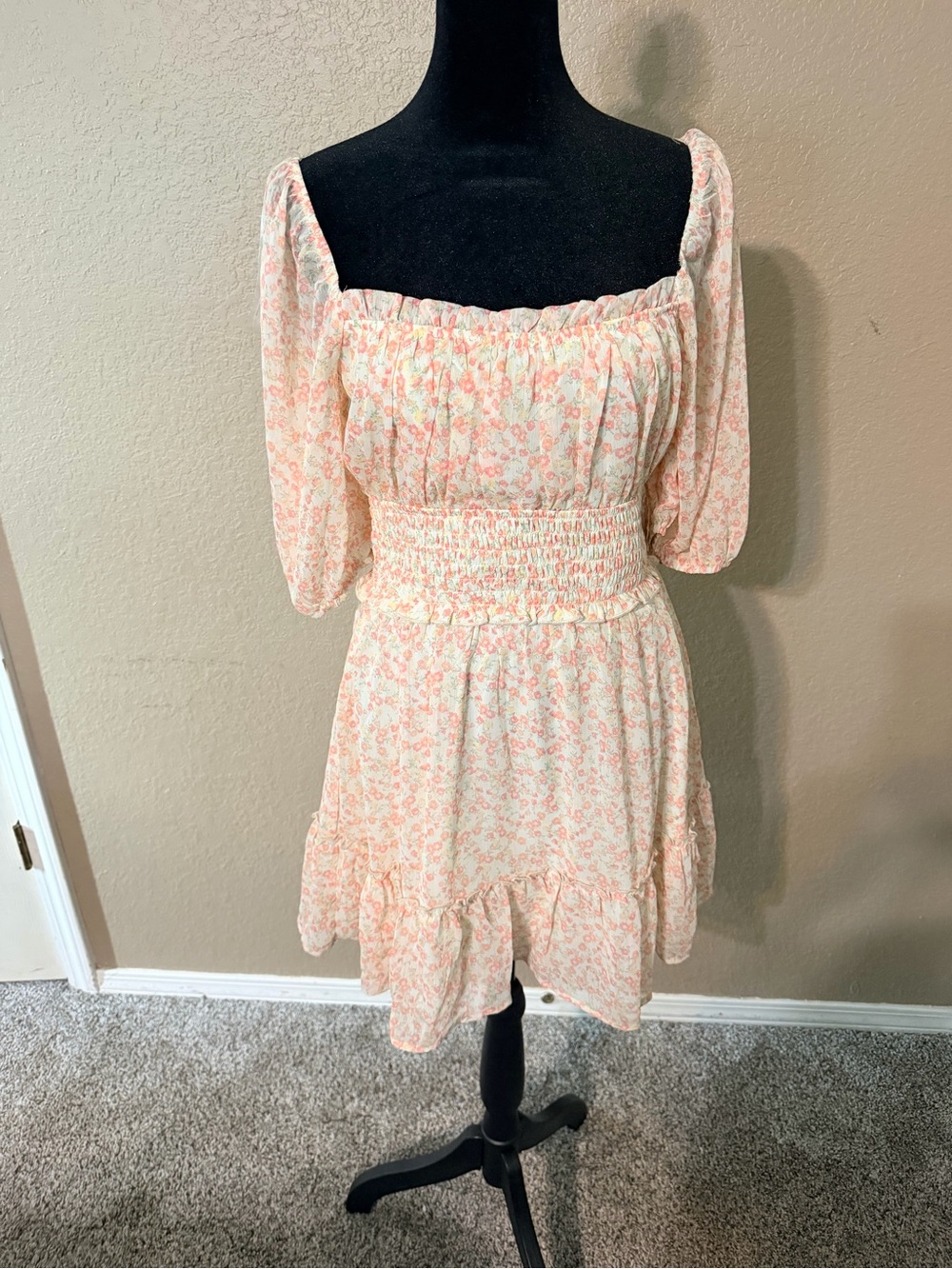 Trixxi Cream Dress with Soft Pink Floral Print